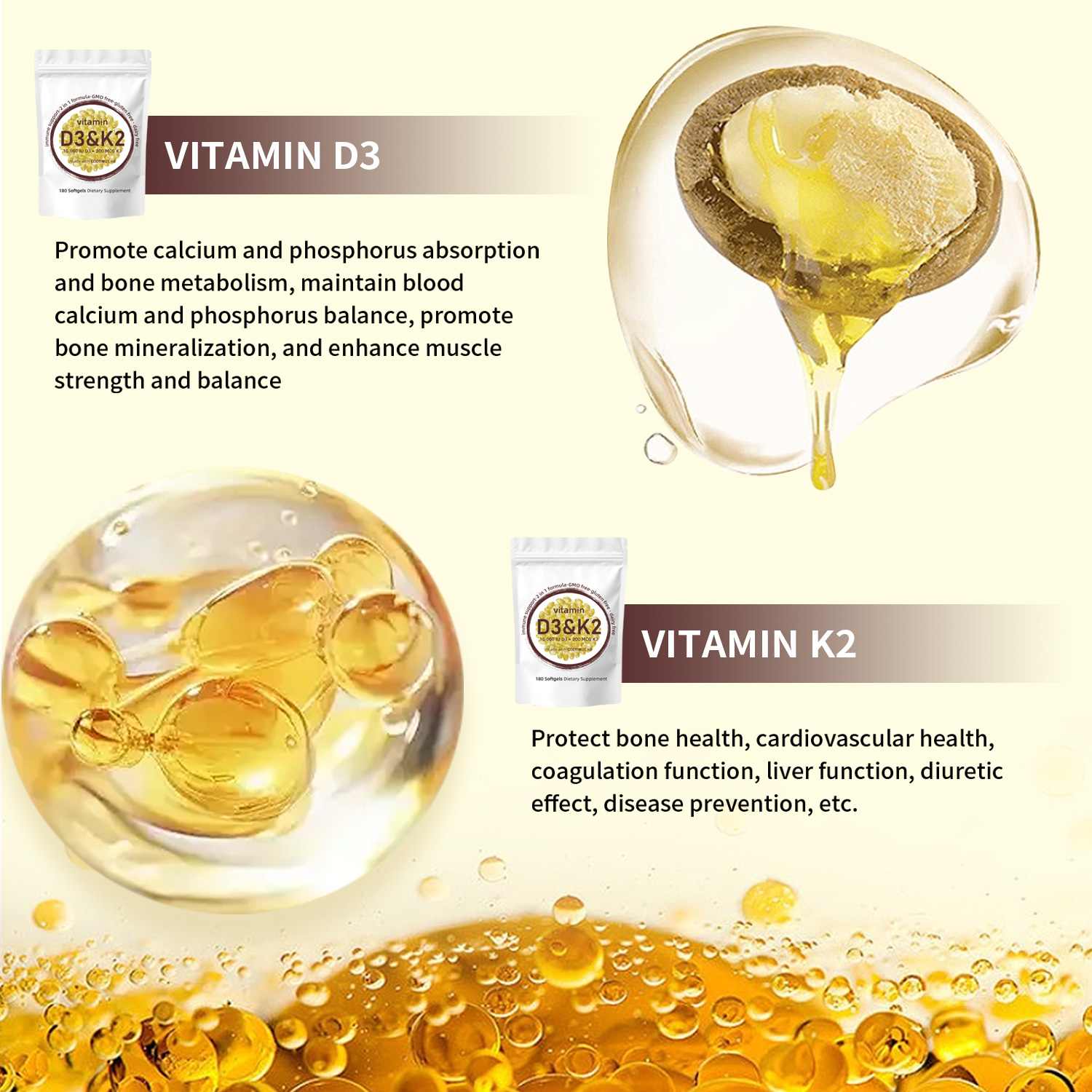 Vitamin D3 K2 Softgels - Vitam - Vitamin D3 K2 Drop avis et prix