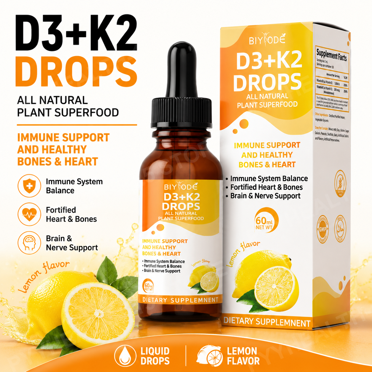 BIYODE Vitamin D3 K2 Liquid Dr - Vitamin D3 K2 Drop avis et prix