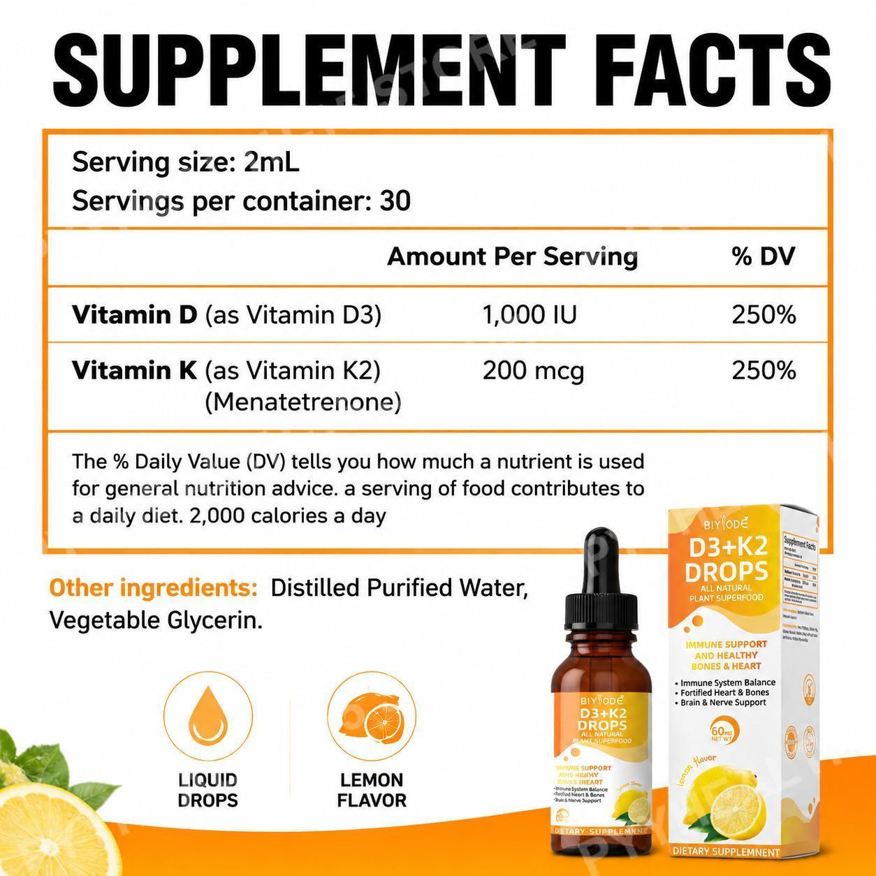 BIYODE Vitamin D3 K2 Liquid Dr - Vitamin D3 K2 Drop avis et prix