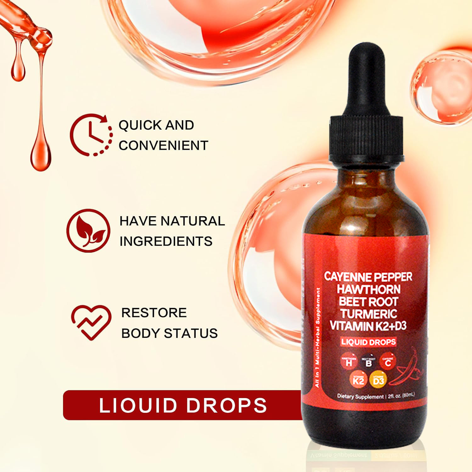 60ML Liquid Cayenne Pepper Dro - Vitamin D3 K2 Drop avis et prix